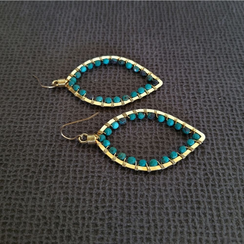 Blue💙-Green💚 Turquoise Teardrop💦 Earrings - Picture 3 of 13